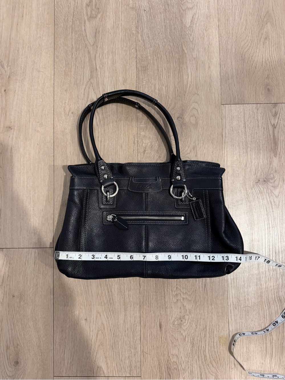 Coach Satchel F14686 Penelope Handbag Ruffled Top Tote Bag Black Pebbled Leather - Picture 3 of 7